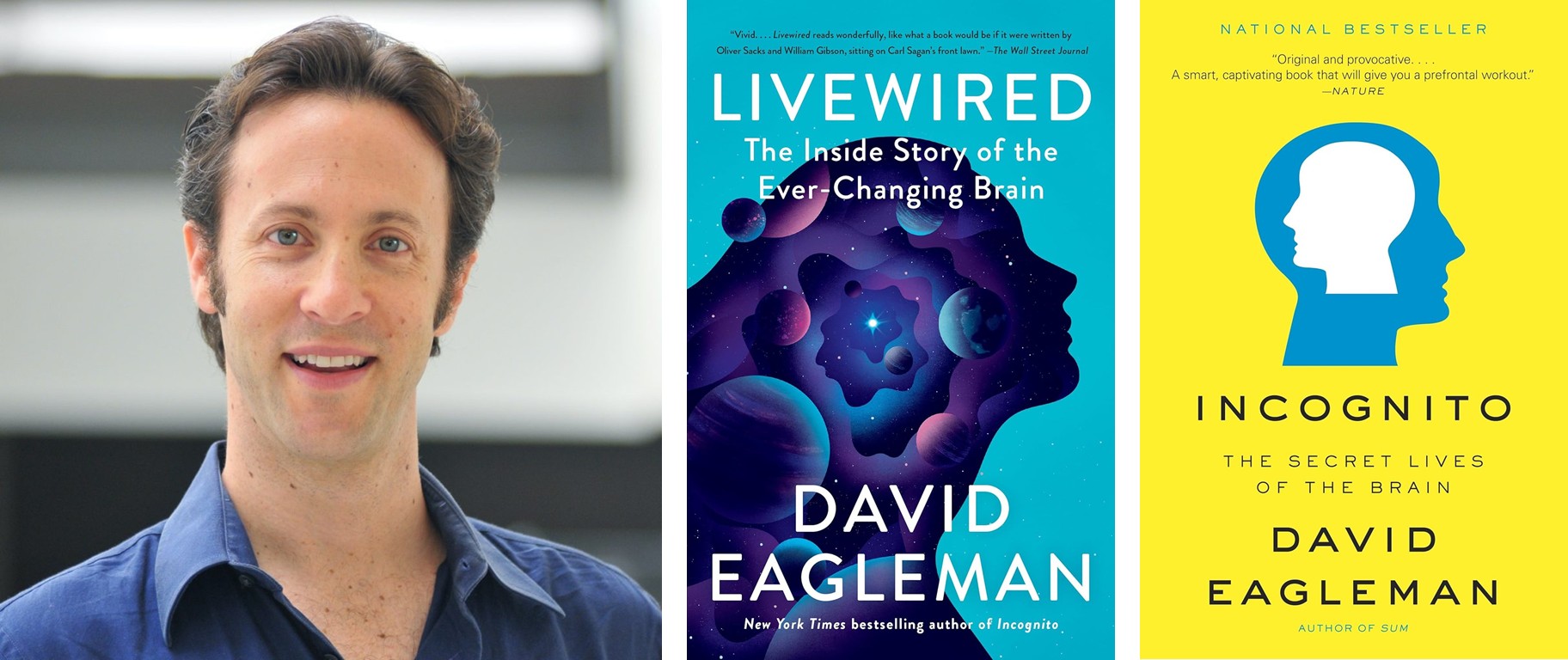 Graphic of David Eagleman with book covers