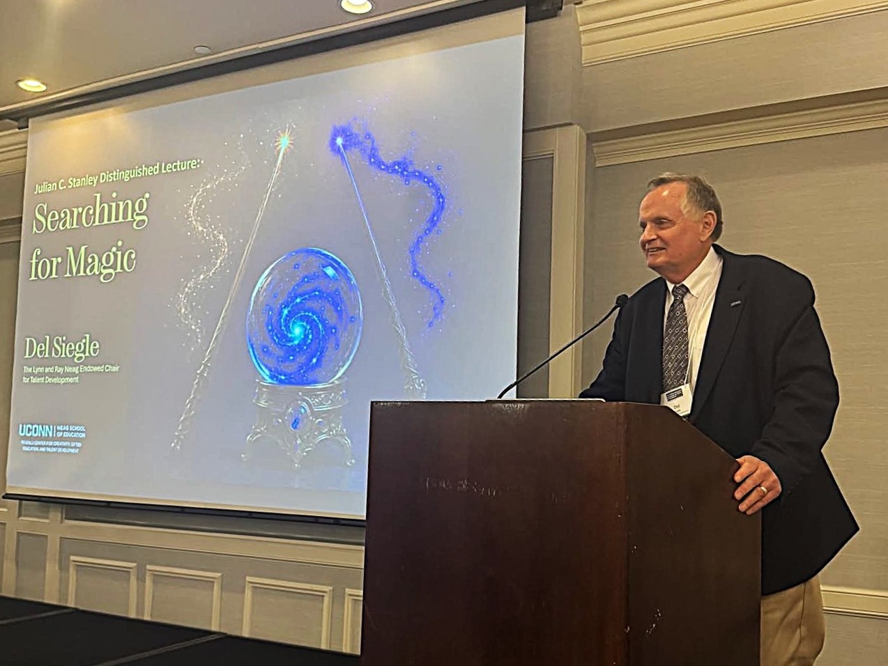 Del Siegle delivering Julian Stanley Distinguished Lecture at Wallace Research Symposium on Talent Development at the University of Iowa