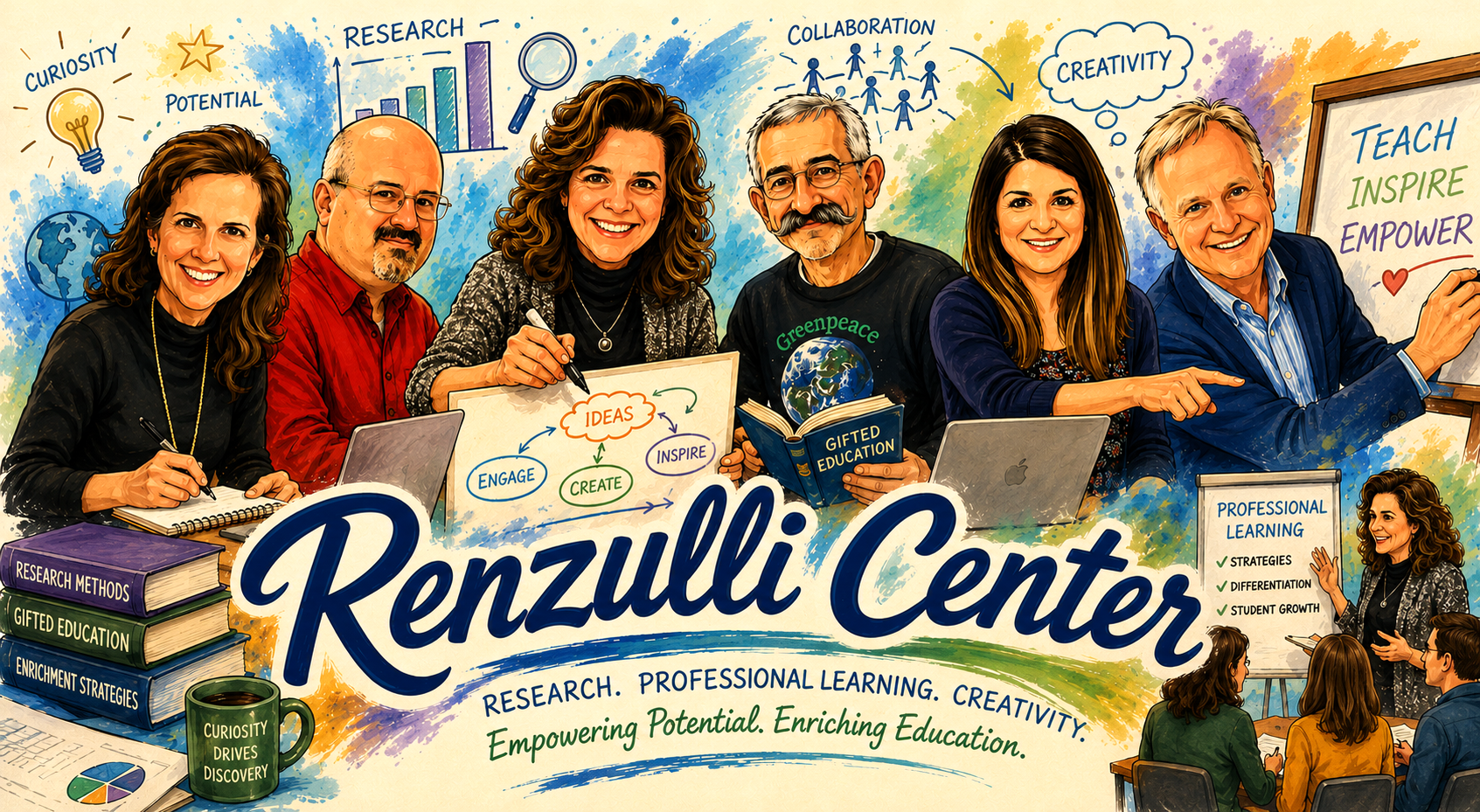 Caricature of Renzulli Center faculty and staff